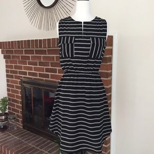 Black w/ white strip curved hem dress